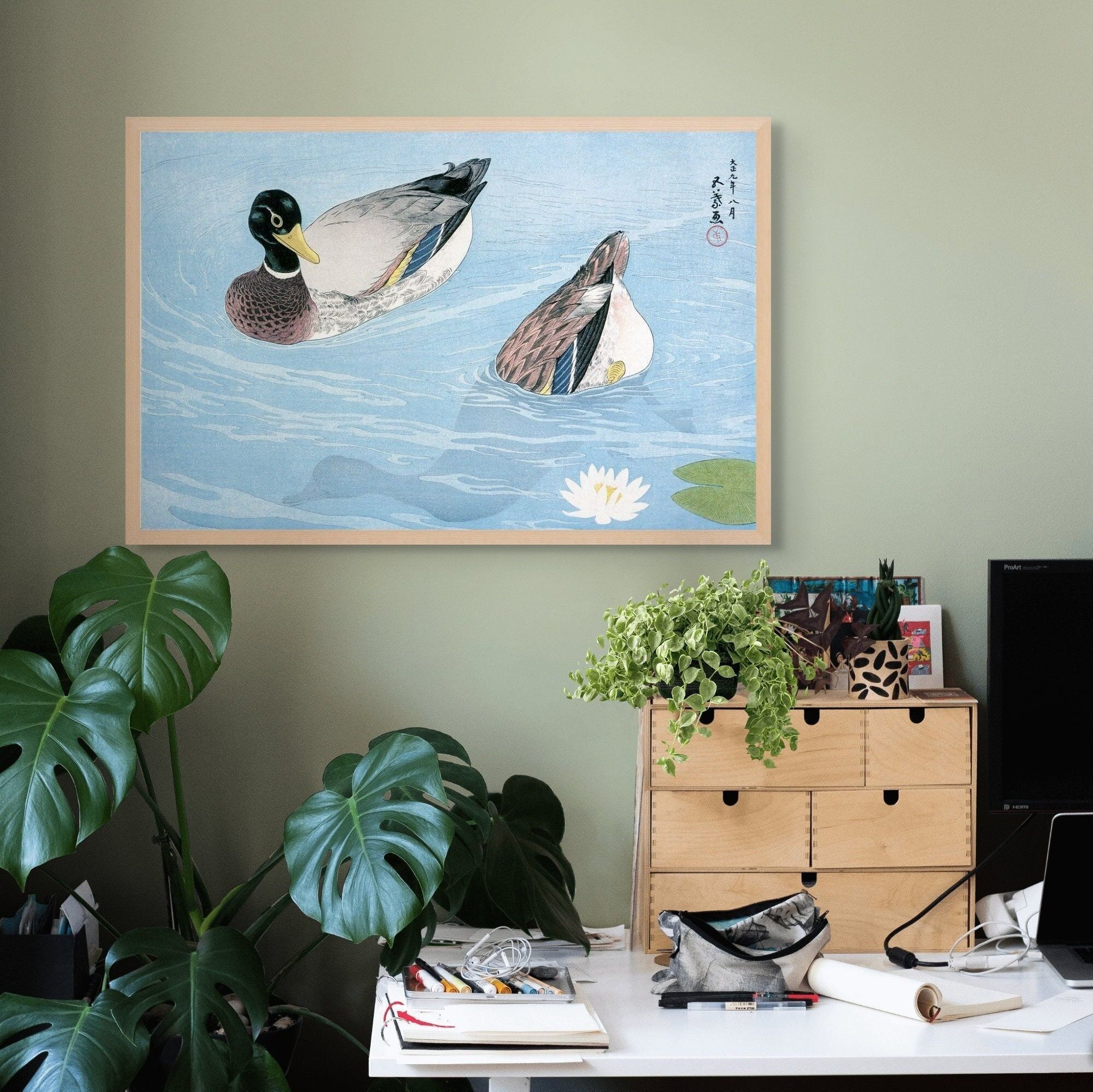 Poster di anatra Hashiguchi Goyo – Stampa Ukiyo-e – Decorazione botanica giapponese