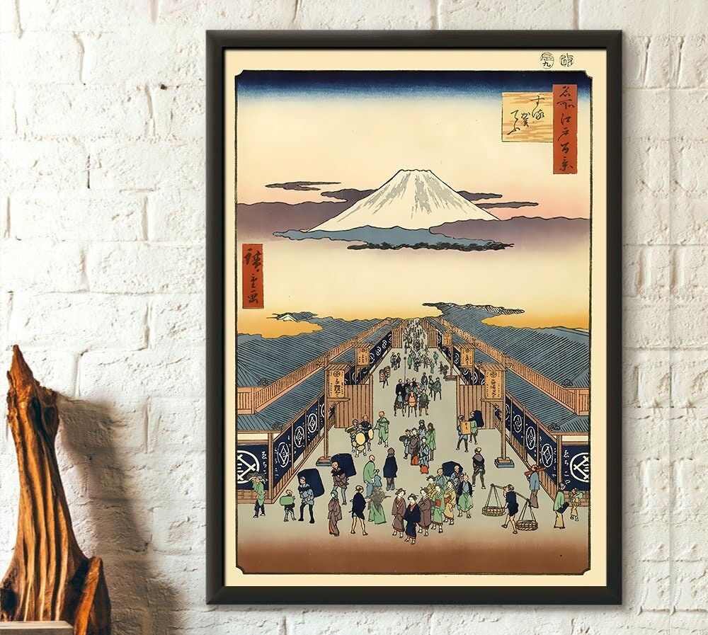 Suruga-chô 1856 Hiroshige Ukiyo-e – Stampa artistica vintage – Stampe giapponesi retrò