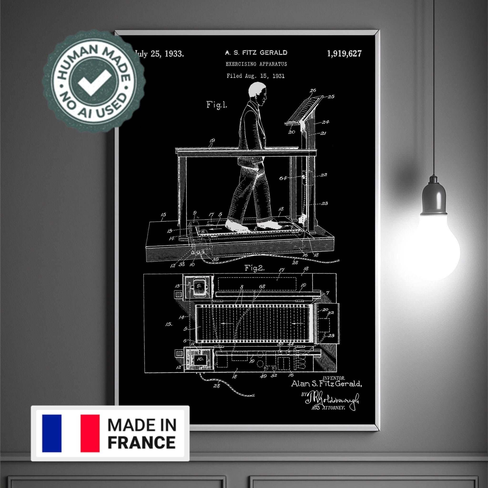 Brevetto murale di tapis roulant del 1933 – Poster per palestra – Poster sportivo – Poster per accessori da palestra – Poster per brevetto di macchina per esercizi d'epoca