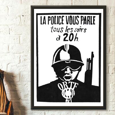 Poster Mai 68 La police vous parle tous les soirs à 20h – Affiche protestation française – Reproduction révolutionnaire – Poster anti-police – Anarchie