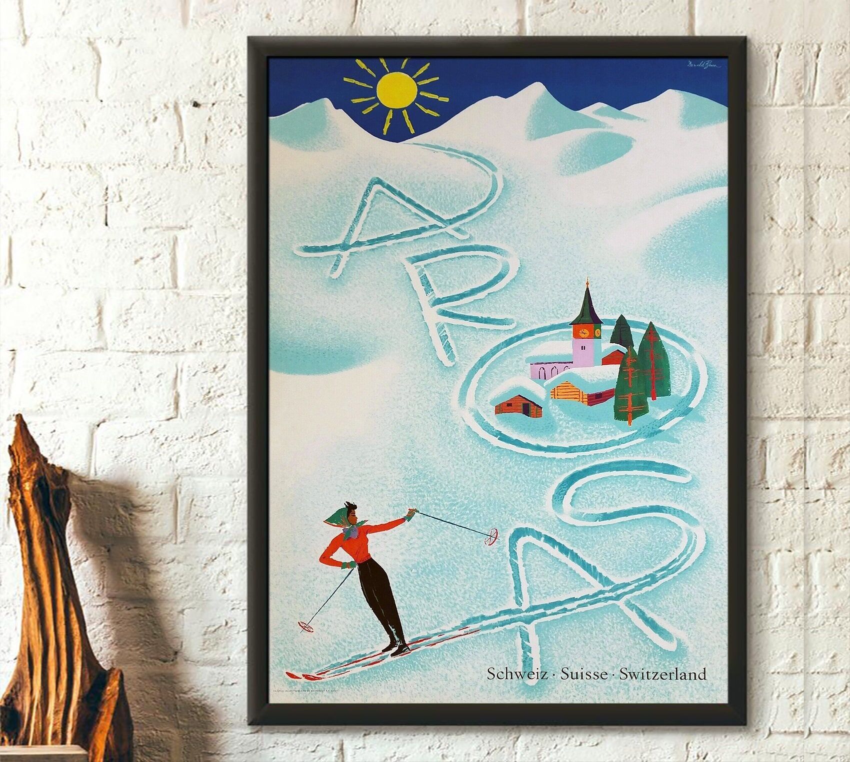 Poster di viaggio in Svizzera – Poster vintage di Arosa – Poster di sci svizzero – Arte murale di viaggio – Idea regalo per compleanno a casa