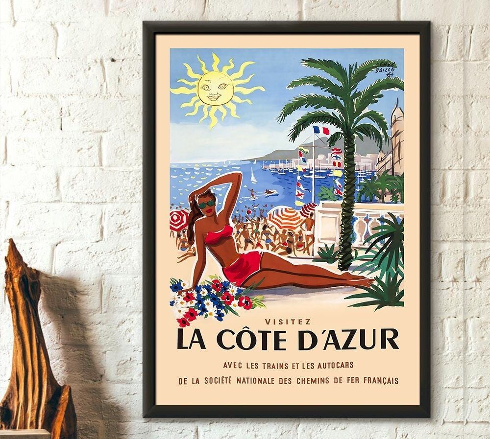 Poster della Costa Azzurra – Poster di viaggio della Costa Azzurra – Poster del Sud della Francia – Poster retrò – Decorazioni vintage – Casa