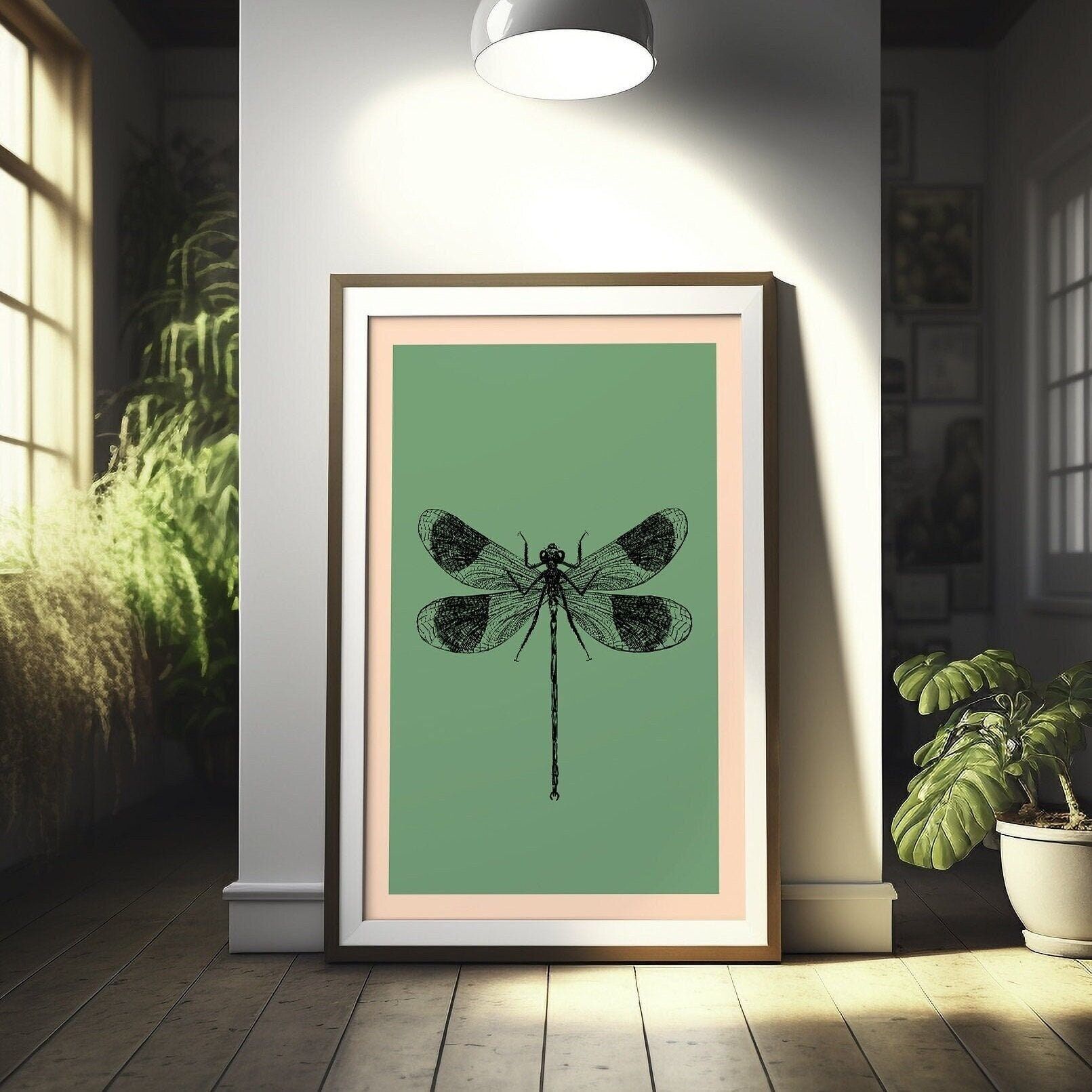 Poster Premium: Arte murale con libellula – Poster botanico – Illustrazione botanica – Poster con insetti