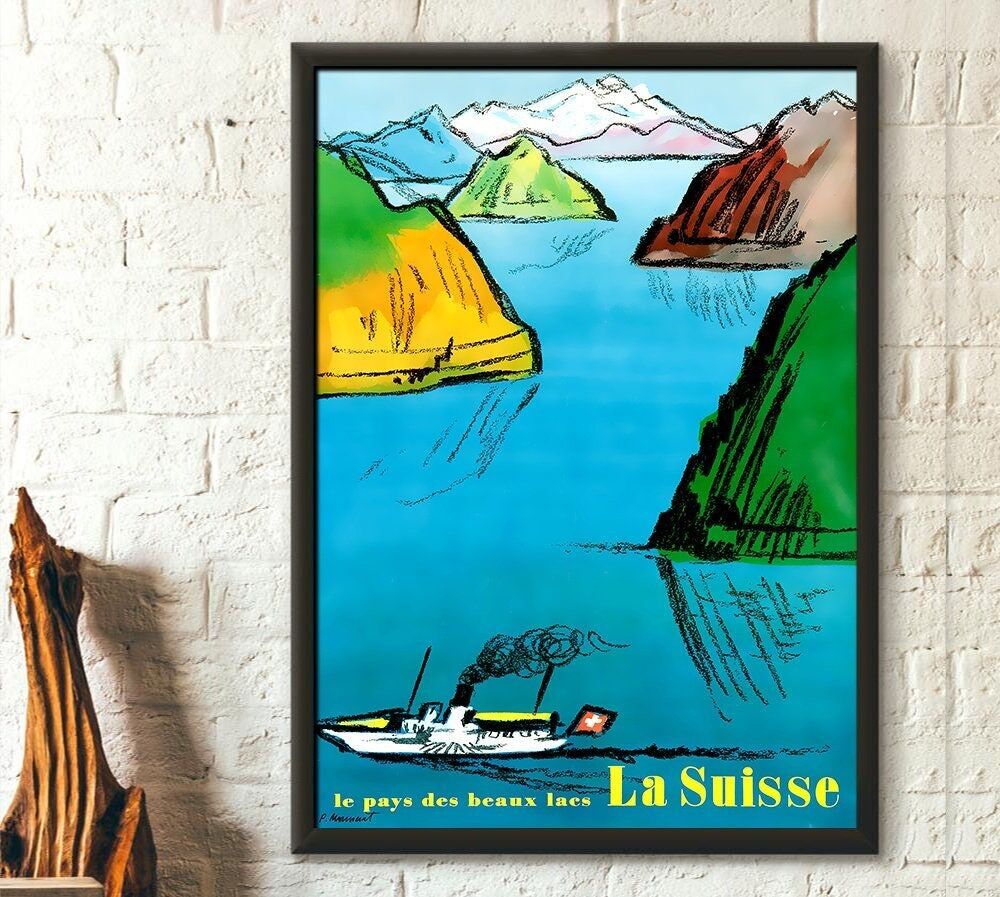 Poster di viaggio vintage in Svizzera - Poster di sci svizzero - Arte murale di montagna - Idea regalo per compleanno a casa