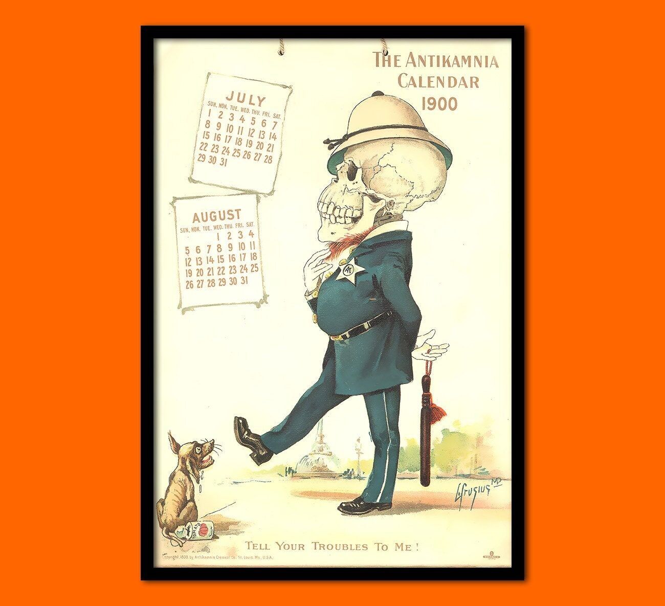 Calendario Antikamnia 1900 – Poster medico umoristico – Poster anatomico dello scheletro – Idea regalo medica
