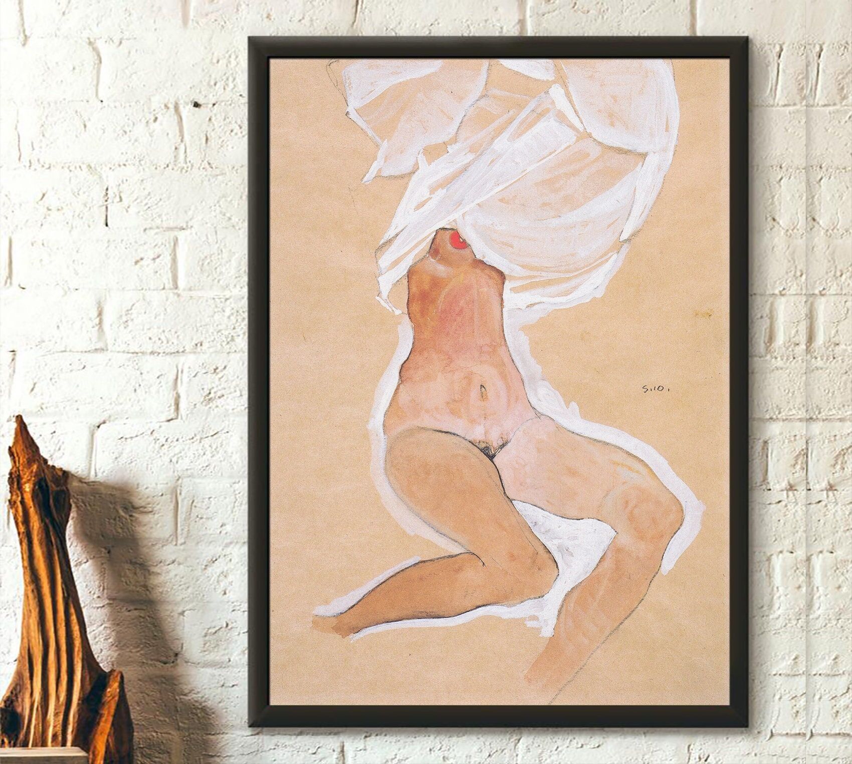 Ragazza nuda seduta con camicia in testa 1910 Egon Schiele – Arte murale romantica