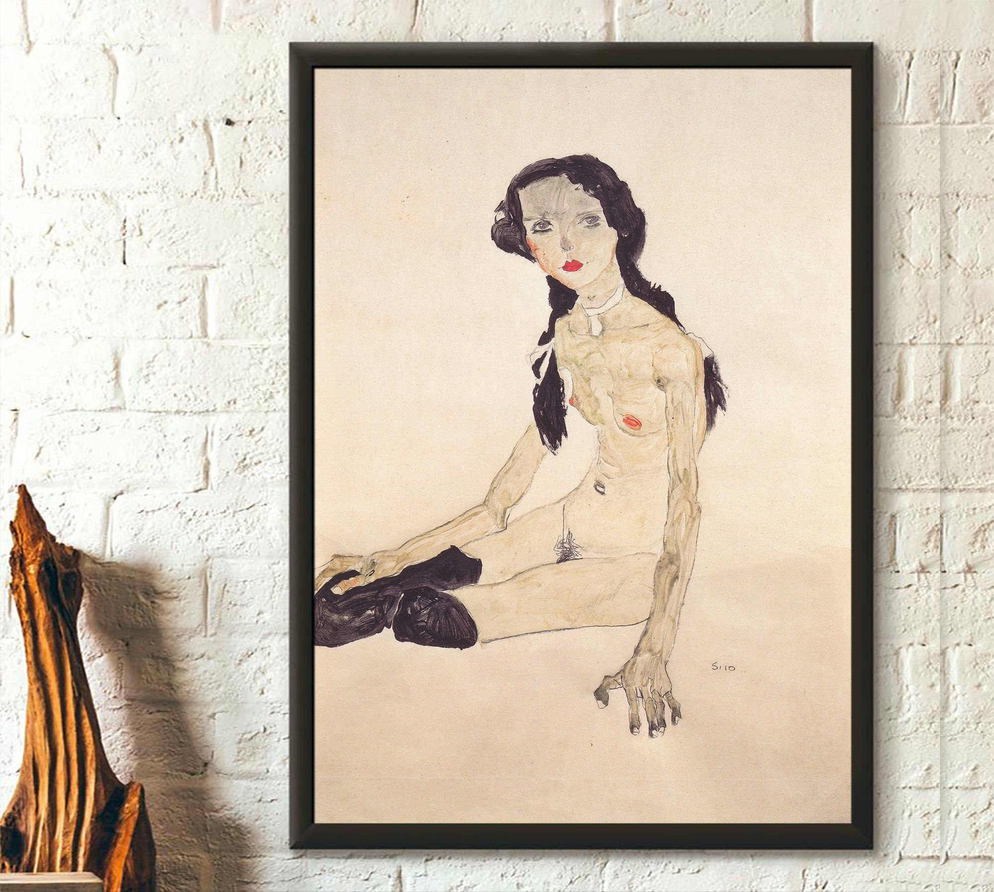 Ragazza seduta con coda di cavallo 1911 Egon Schiele – Manifesto artistico – Espressionismo – Arte murale lesbica