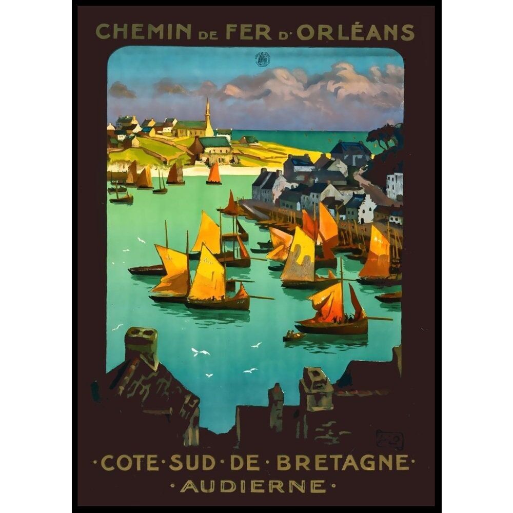 Manifesto turistico della Bretagna, Francia, anni '20 – Manifesto vintage di Audierne – Arte murale della Bretagna