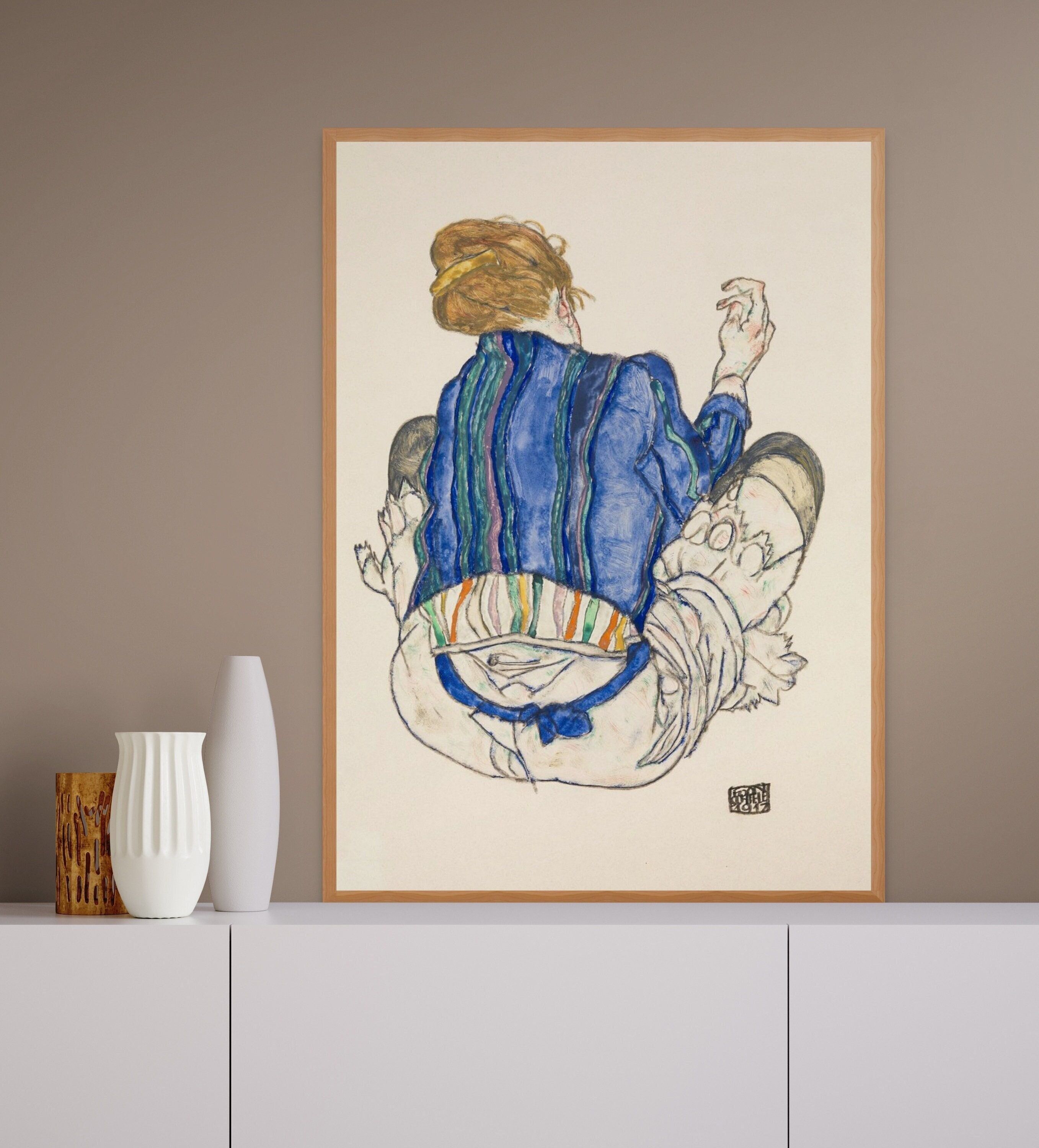 Poster premium : Egon Schiele Femme assise vue de dos 1914 – Art mural Schiele – Reproduction