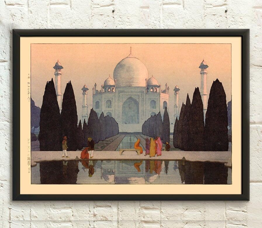 Taj Mahal di Hiroshi Yoshida – Poster Ukiyo-e – Arte giapponese – Poster indiano – Stampa Taj Mahal