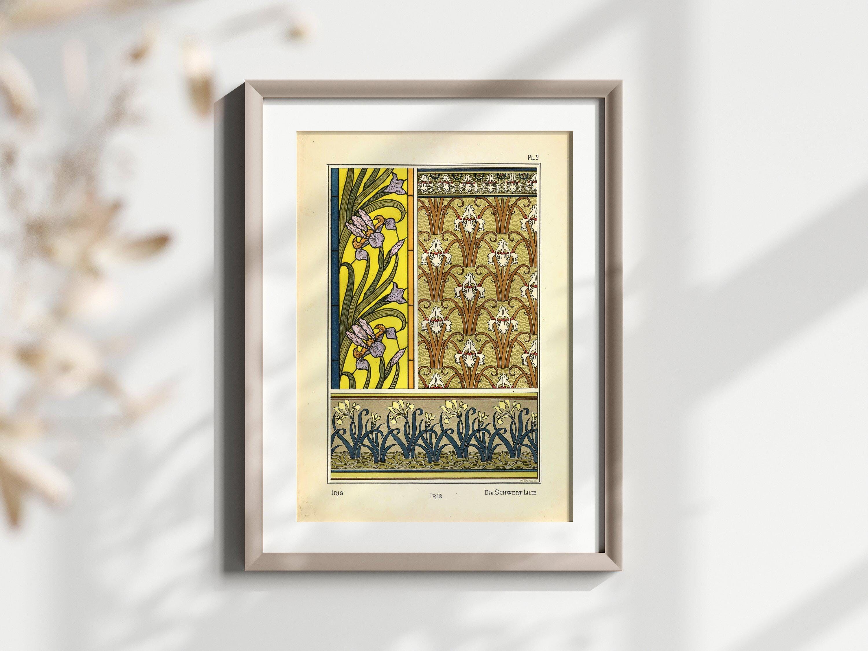 Stampa floreale vintage Iris – Art Déco – Poster dal design retrò – T-shirt artistica – Idea regalo originale