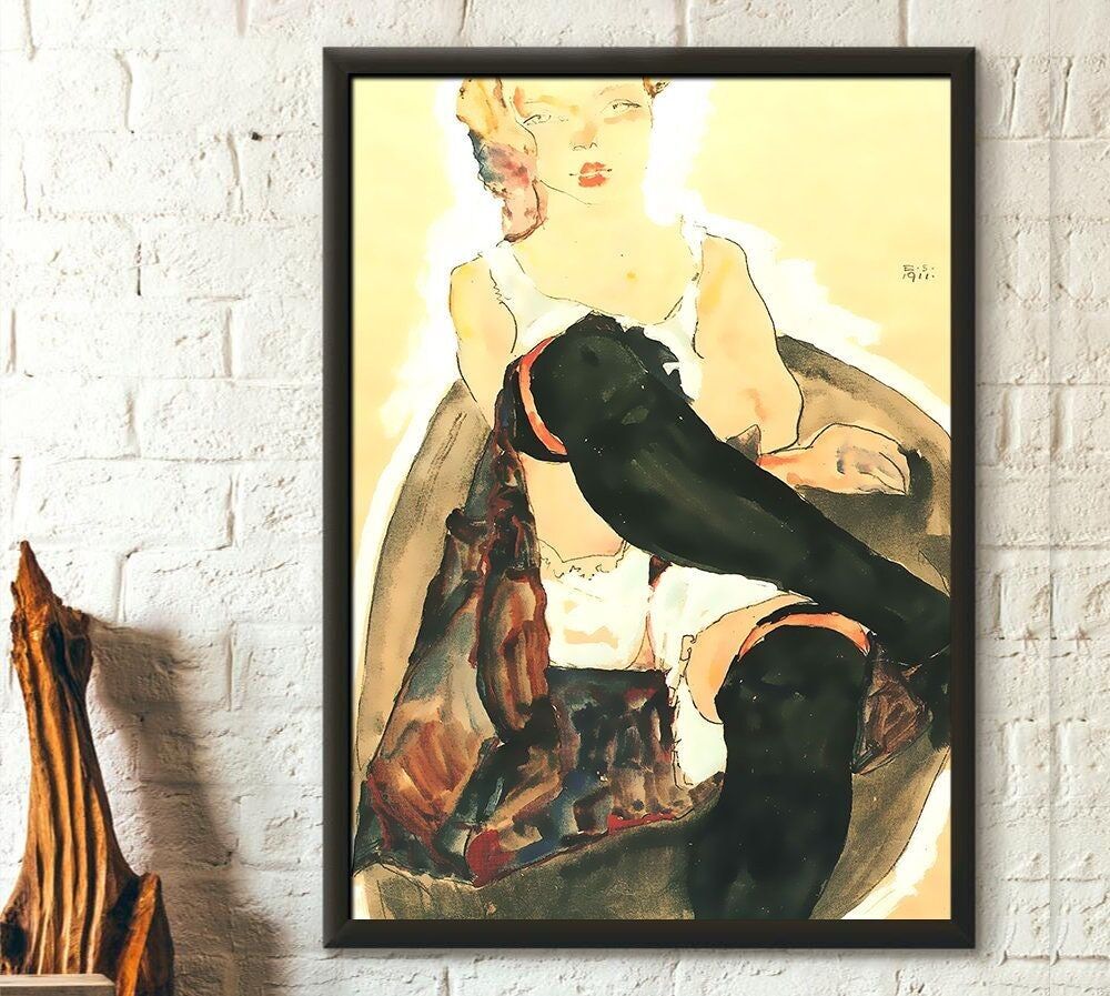 Egon Schiele Ragazza con calze nere 1911 – Poster di Schiele – Arte murale – Idea regalo di compleanno – Riproduzione di Schiele
