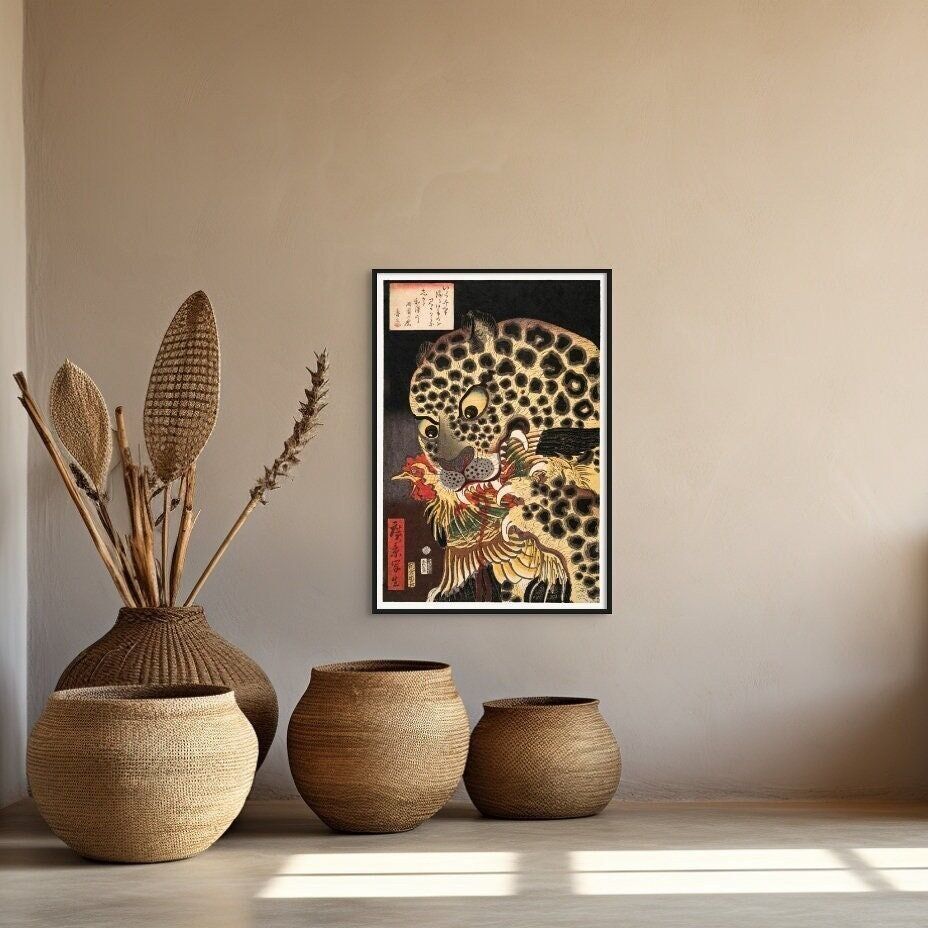 Arte giapponese vintage La Tigre 1860 – Utagawa Hirokage Ukiyo-e – Periodo Edo – Arte murale giapponese – Poster vintage della tigre