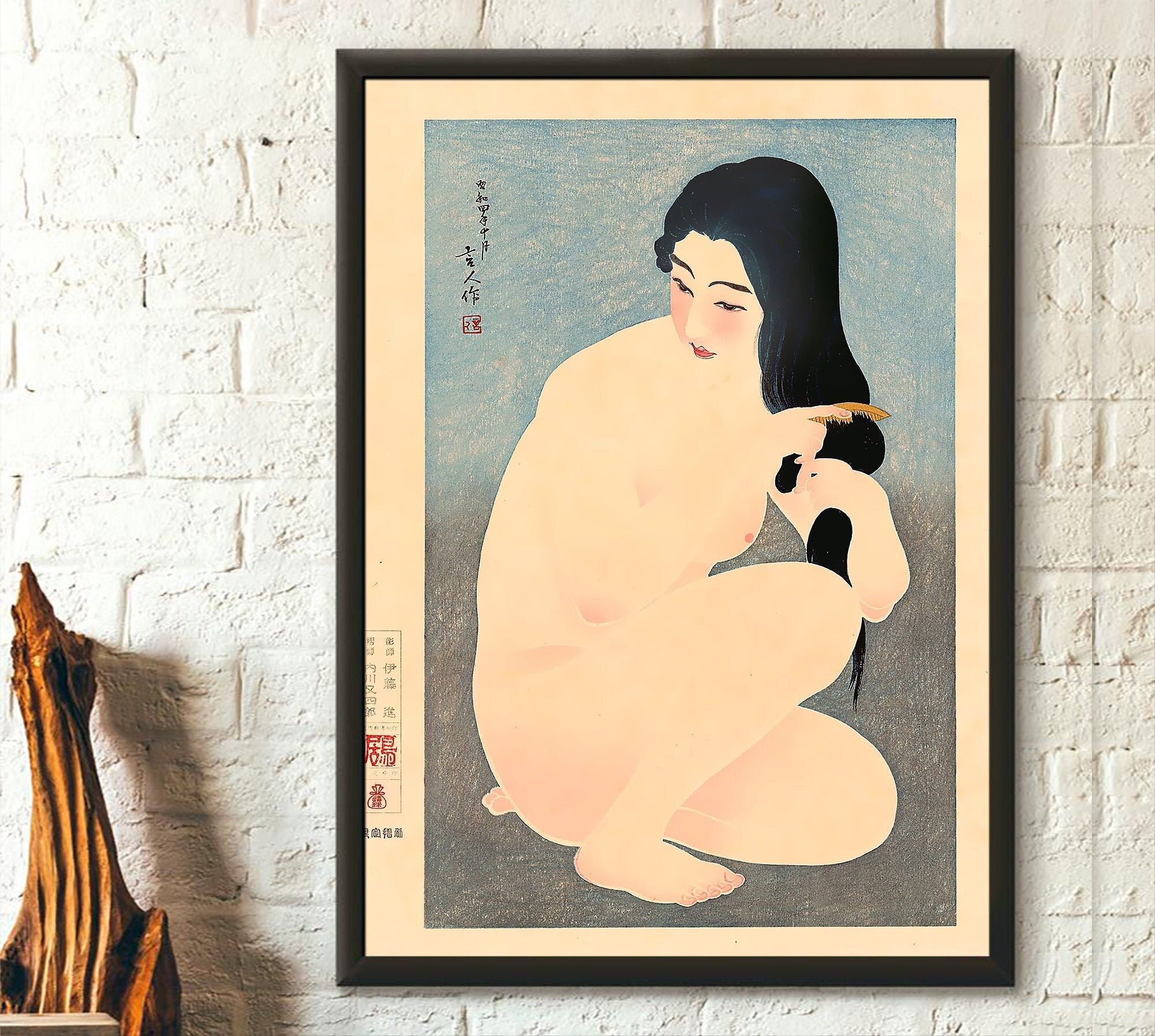 Poster Premium: Pettinandosi i capelli 1929 Torii Kotondo – Arte giapponese Ukiyo-e – Poster giapponese – Stampa giapponese – Donne giapponesi