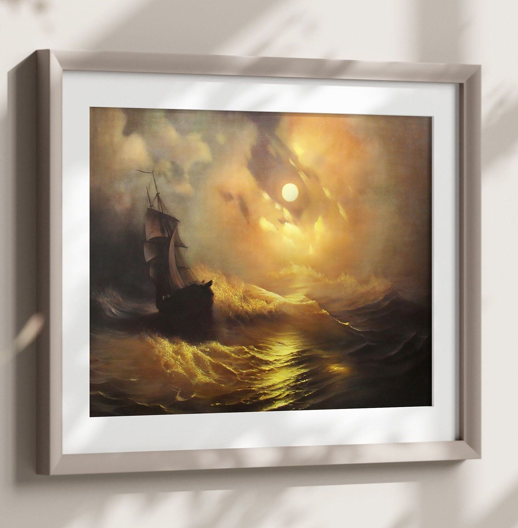Poster Premium: Tempesta in mare di notte 1849 Ivan Aivazovsky – Stampa artistica retrò – Arte del Romanticismo