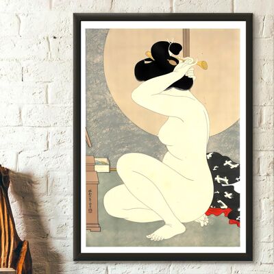 Japanese Wall Art: Nude Woman Arranging Her Hair 1932 Hakuho Hirano – Ukiyo-e Print – Japanese Wall Art