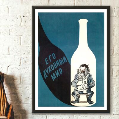 Affiche premium : Poster soviétique anti-alcool – Art mural cuisine russe – Poster soviétique humoristique