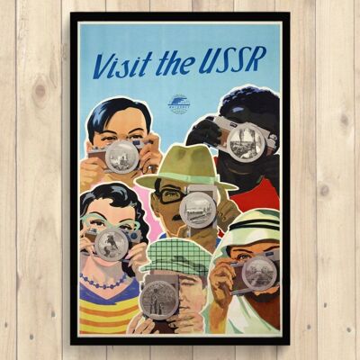 Affiche Visitez l’URSS 1955 – Poster voyage vintage – Décor soviétique – Art mural URSS – Impression russe