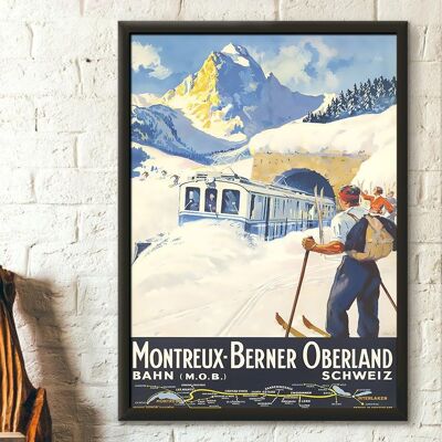 Poster di viaggio di Montreux, Svizzera – Poster di viaggio svizzero d'epoca – Stampe svizzere – Poster dell'Oberland – Poster di sci