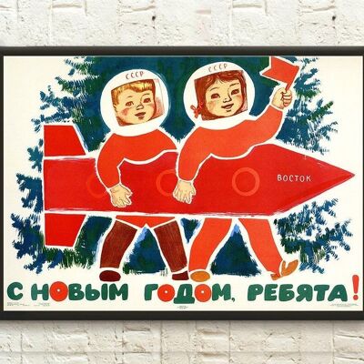 « Bonne année les enfants ! » – Poster propagande soviétique – Art mural communiste – Poster CCCP – Impression russe