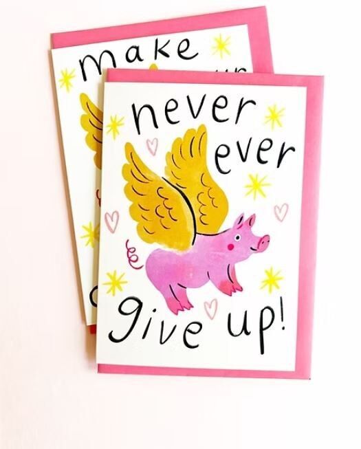 Carte de vœux « N'abandonnez jamais », les cochons peuvent voler