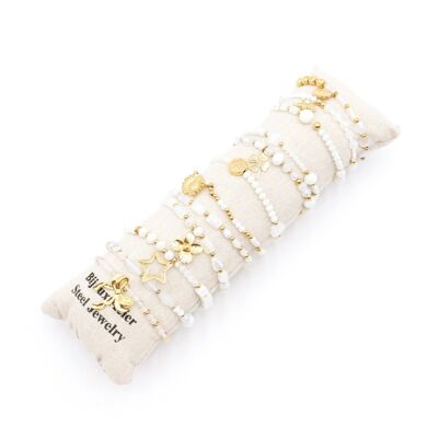 Pack of 12 glass crystal and steel bracelets - WHITE