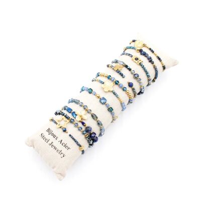 Confezione da 12 bracciali in vetro e acciaio - NAVY