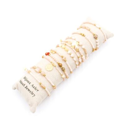 Pack of 12 glass crystal and steel bracelets - Nude