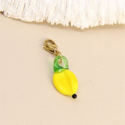 Ciondolo a forma di limone in vetro e acciaio inossidabile: ciondolo a forma di frutto alla moda con clip