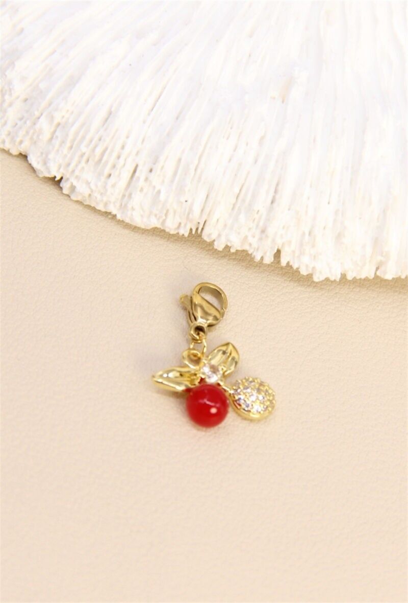 Glänzender Kirsch-Clip-Anhänger - Edelstahl & Strass