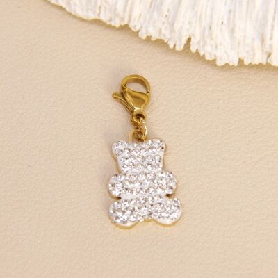 Ciondolo orsetto in acciaio inossidabile con strass: uno scintillio tenero ed elegante