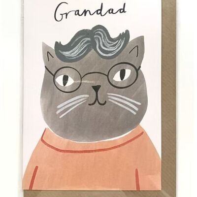 Glasses Cat Grandad Greeting Card - Grey