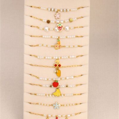 Présentoir de 12 Bracelets Fruités – Explosion de Couleurs en Acier Inoxydable