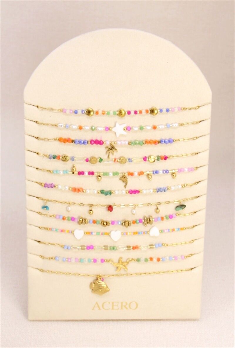 Set mit 12 Edelstahlhalsketten mit maritimem Motiv + gratis Präsentationsständer