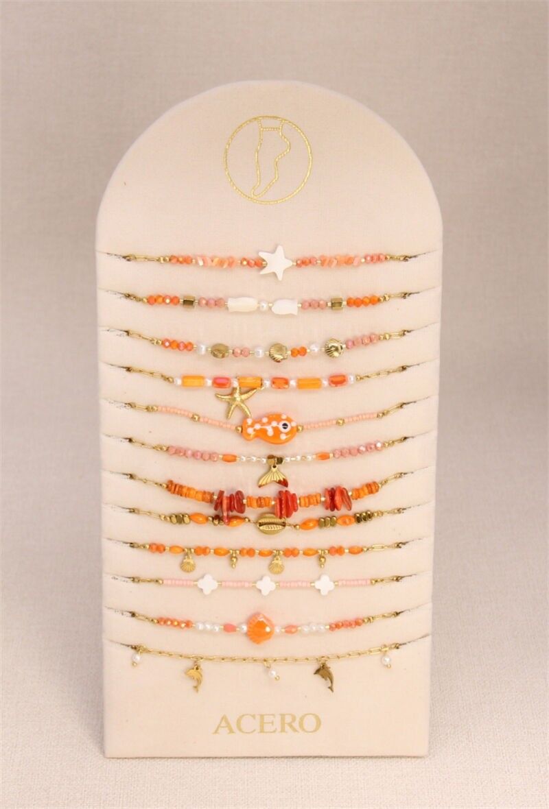 Set mit 12 Fußkettchen aus Edelstahl – Seaside-Stil