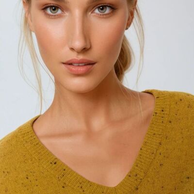 V-neck relaxed fit Speckled Sweater in Mustard Yellow