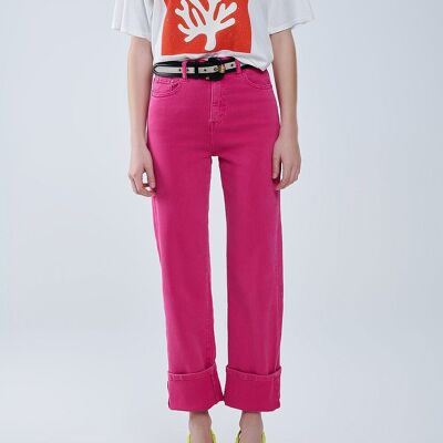 Straight leg Pants with cropped hem in magenta