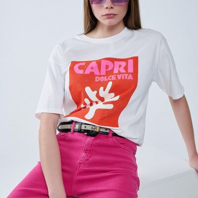 T-shirt Capri La Dolce Vita Bianca Con Stampa Grafica