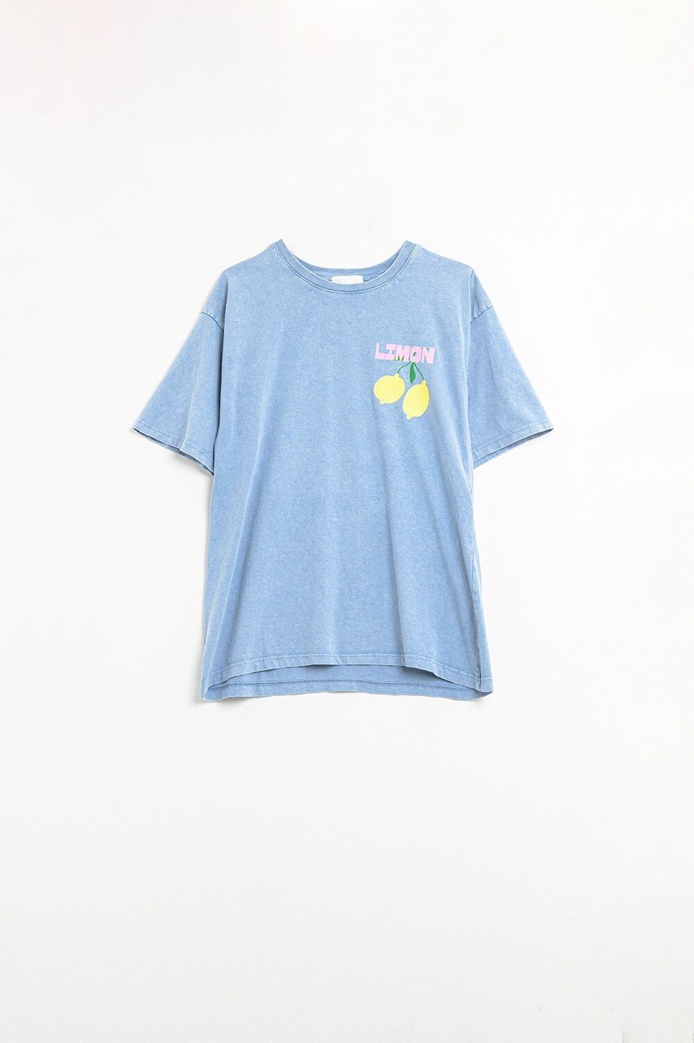 maglietta blu rilassata con stampa di limoni