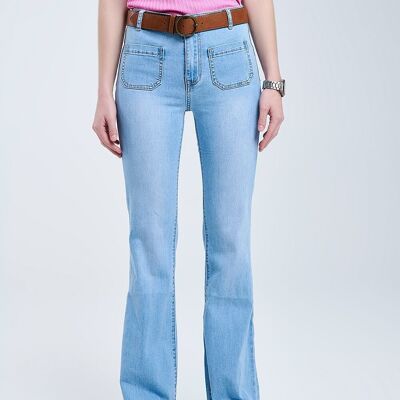 Jeans skinny a zampa d'elefante lavaggio chiaro con tasche anteriori