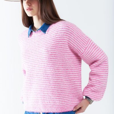 Sweater in Pink With White Stripes