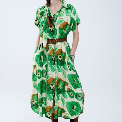 Vestido Floral Bliss en tonos verdes y cálidos