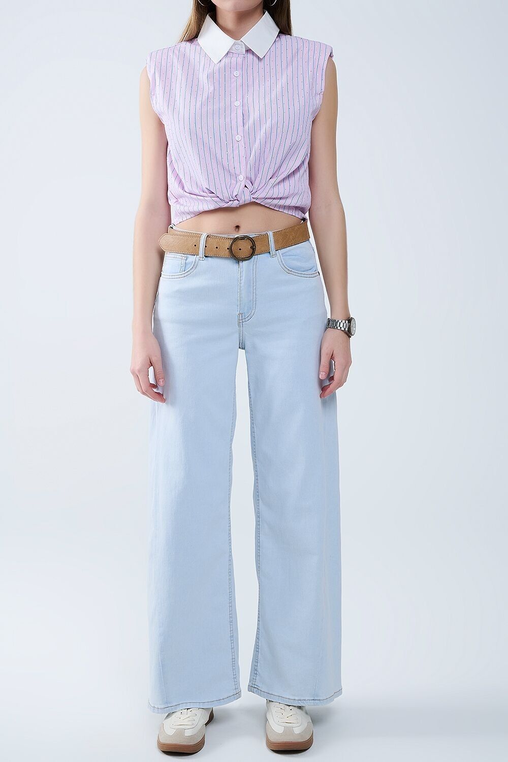 Übergroße Straight Leg Jeans aus hell gewaschenem Denim