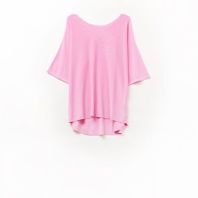 Oversized sweater in fuchsia with Elbow-Length Sleeves