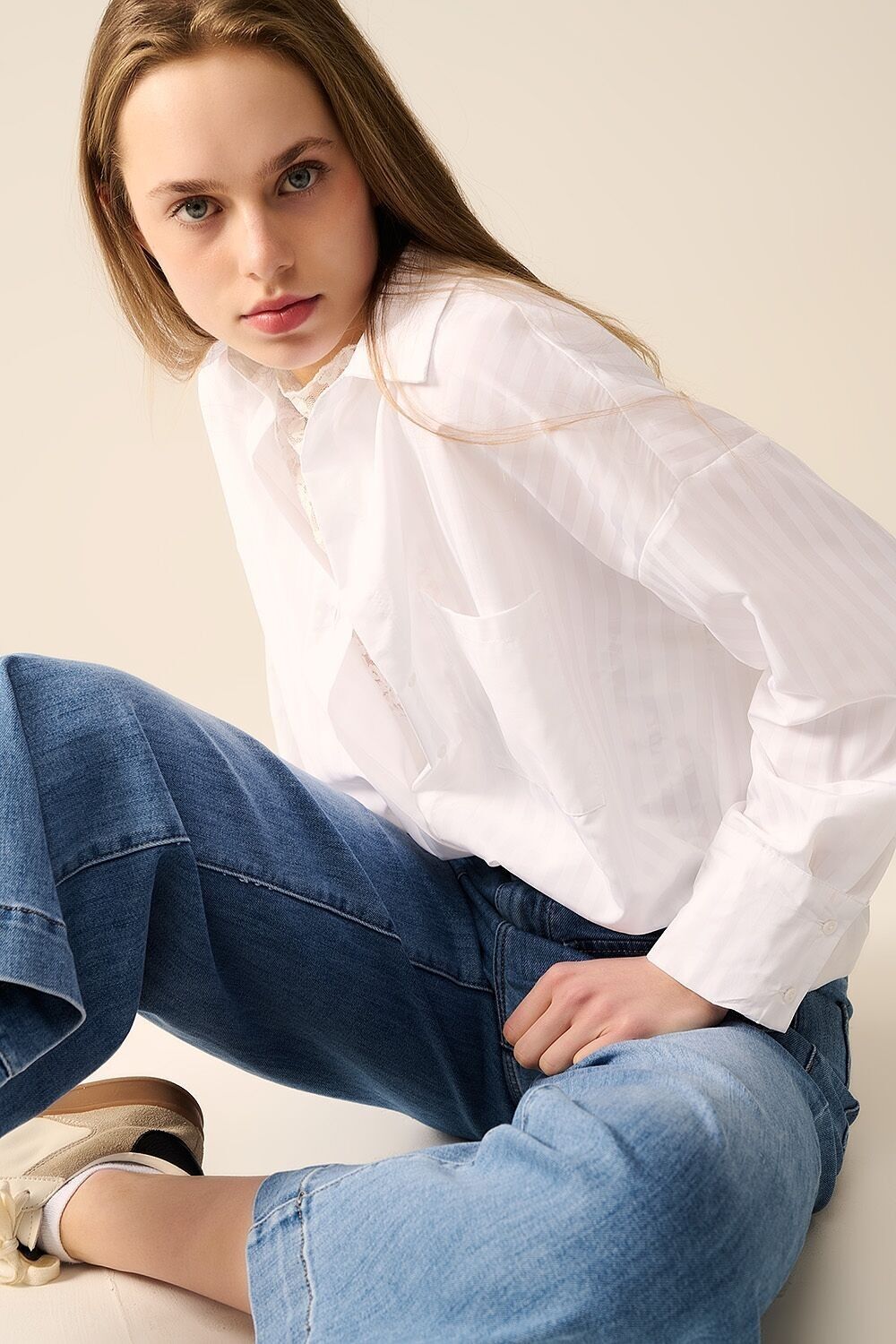 Relaxed White striped blouse