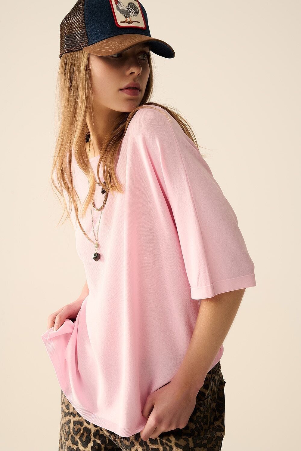 Oversize-Pullover in Pink mit ellenbogenlangen Ärmeln