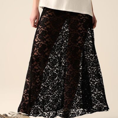 jupe longue en dentelle noire tendance
