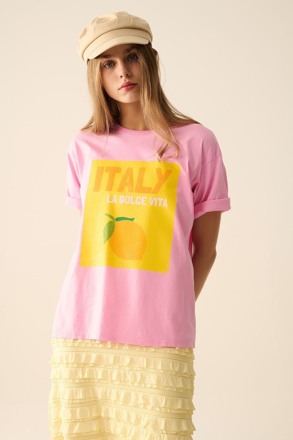 Italy La Dolce Vita – T-Shirt in Babyrosa mit Grafikdruck