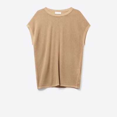 maglione lavorato a maglia a griglia color cammello
