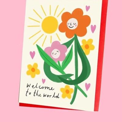 Willkommen Blumen Baby Grußkarte